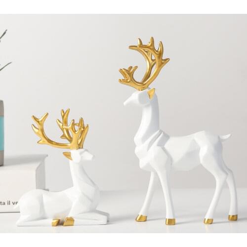 2Pcs Set Nordic Deer Figurine Resin Statue For Home Living Room Decoration Crafts Sculpture Desktop Ornament Creative Gifts