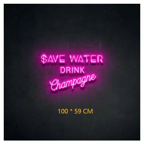 Save Water Drink Champagne Neon Light Sign For Bar Pub Restaurant Brighten Brand Home Wall Art Decorations Party