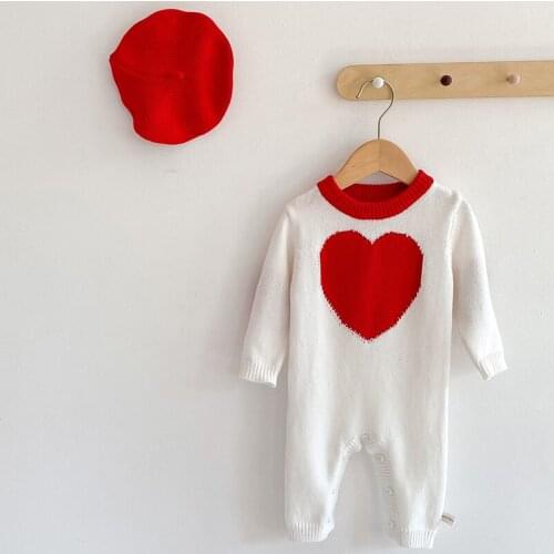 Autumn Newborn Baby Boys Girls Clothes Love Heart Knit Rompers Toddler Girls Cotton Long Sleeve Jumpsuit Infant Casual Clothing
