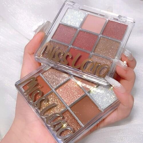 Miss Lara 9 Color Pressed Matte Glitter Eyeshadow Palette Waterproof Long-lasting Eyeshadow Pigment Diamond Shimmer Makeup