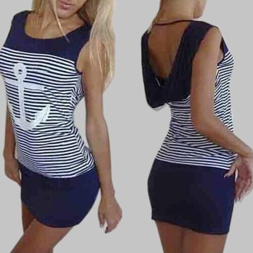 Summer Sleeveless Slim Bag Hip Anchor Printed Sexy Womens Striped Pencil Dress 2020 Fashion Female Party Mini Dresses Vestidos