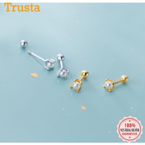 Trustdavis Real 925 Sterling Silver Fashion Synthesis Pearl Screw Stud Earring For Women Children Mini Minimalist Jewelry DA282