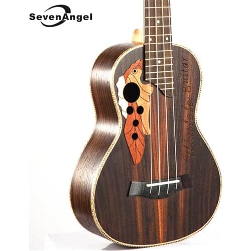 SevenAngel Brand 23 Inch Hawaiian Mini Guitar 4 Strings Ukelele Rosewood Body Grape Sound Hole Electric Ukulele with Pickup EQ