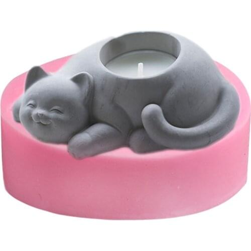 Cute Sleeping Cat Shape Silicone Flower Pot Mold DIY Aroma Candlestick Cement Concrete Mould Cactus Succulent Planter Home Decor
