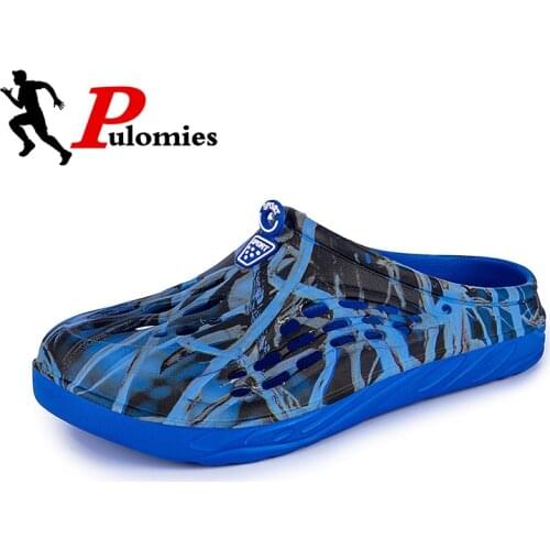 PULOMIES Summer Men Sandals Men Slippers Casual Home Slippers Quick Dry Hole Clogs Garden Shoes Beach Sandals Bathroom Slippers