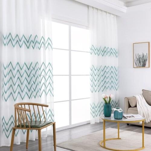 TPS Tulle Waves Embroidered Voile Curtains for Living Room Window Treatment Sheer Curtains for Bedroom Kitchen Blinds Drapes