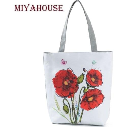 Women Canvas Tote Vintage Flowers Print Beach Bags For Female Grape Design Shopping Handbags Girls Floral Bag eco friendly