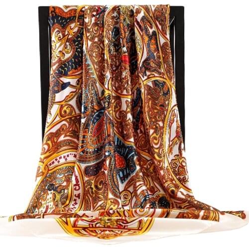 2021 Female Luxury Dustproof Kerchief Summer Popular Silk Scarves Korean Print Square Bandanna Fashion 90X90CM Sunscreen Shawl