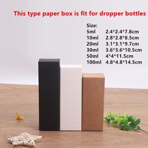 100pcs - 10ml/20ml/30ml/50ml/100ml Blank White Black Kraft Paper Box for Dropper Bottle Cosmetics Party Gift Boxes valve tubes
