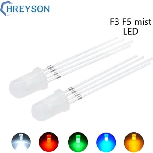 100pcs F3 3mm DIP LED F5 5mm Frosted Lens High Fog Light Emitting Diode Blue Yellow White Green Red Fast Slow RGB DIY