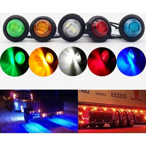 2pcs 12V 3LED 3/4" Round Trailer Side Marker Lights For Trucks Clearance Lights jeep Turn Signal Lamp Yellow White Red Blue