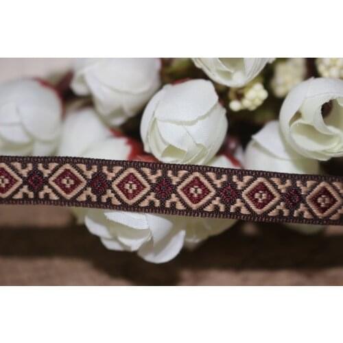 20yards/lots Woven Jacquard Ribbon 1cm brown background Geometric pattern IS-2778
