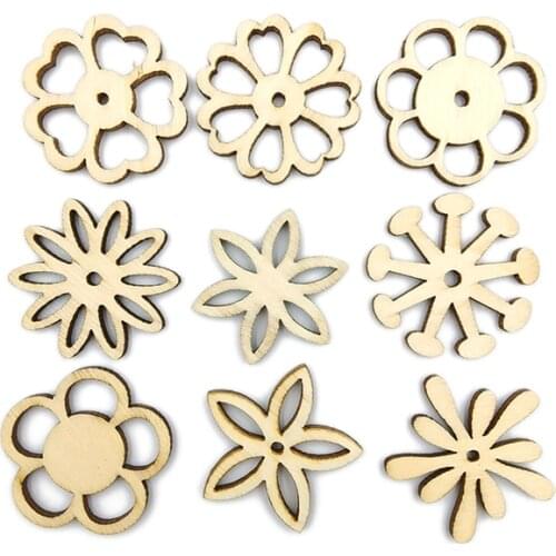 30pcs Wooden Buttons Flowers Wave Edge Scrapbook Sewing Accessories DIY Craft for Wedding Decor