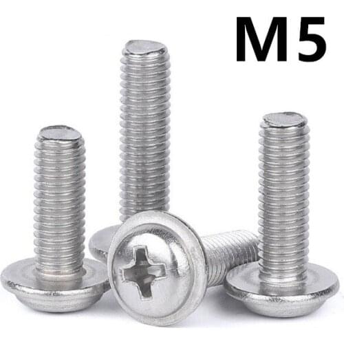 60PCS DIN967 M5x6/8/10/12/14/16/20/25/30/35/40mm 304 Stainless Steel Phillips Pan Machine Screws With Collar PWM