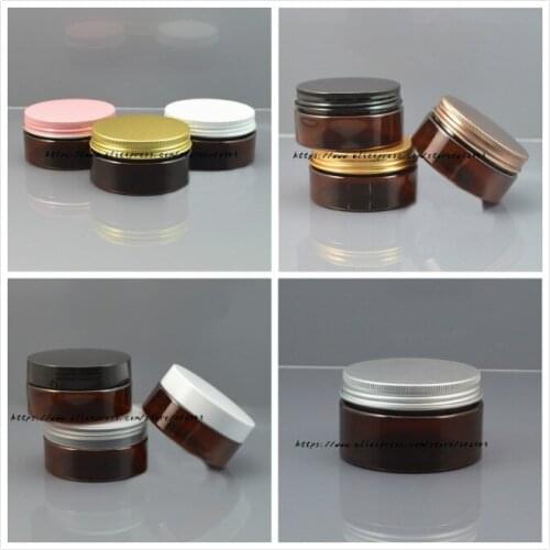 80G brown plastic PET bottle/pot/jar with few color lid for essence/mask/cream/moisturizer/wax/gel cosmetic packing skin care