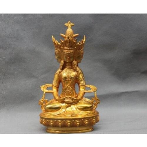 9"Tibet Buddhism Bronze Copper Four Face Ushnisha vijaya Kwan-yin Buddha Statue