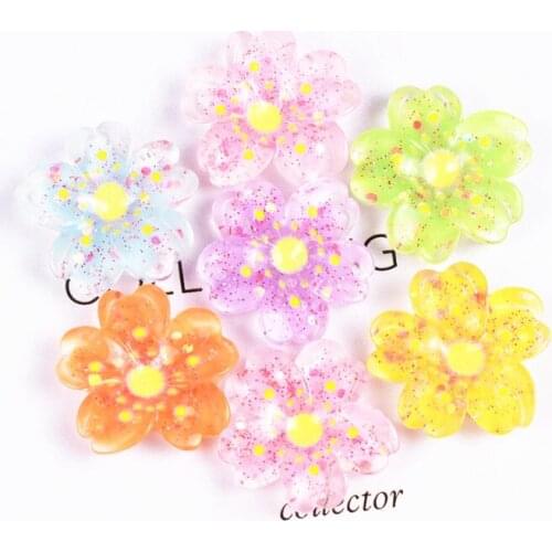 AIJJU 20mm Glitter Resin Color Cherry Blossom Patch Jewelry DIY Phone Shell/Hairpin/Earrings Pendant Jewelry Brooch Accessories