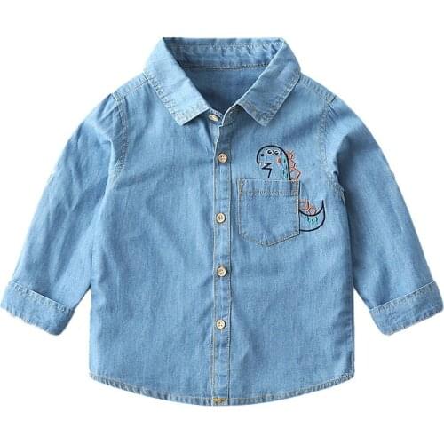 Boys' Long Sleeve Denim Shirt 2021 Autumn New Childrens Wear Boys' Fashionable Top kids Casual Thin Shirt Dinosaur Long Shirts