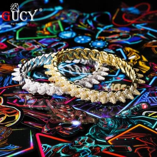 GUCY Spikes Rivet Bracelets Gold Silver Color Cubic Zirconia Round Cuban Link Fashion Hip Hop Iced Out Bracelet Jewelry For Gift