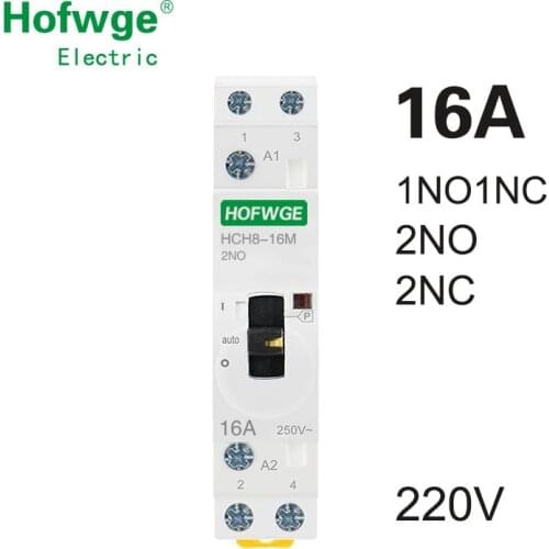 HCH8-16M 2P 16A 220V Din Rail Household AC Modular Contactor With Manual Control Switch 2NO 1NO1NC or 2NC