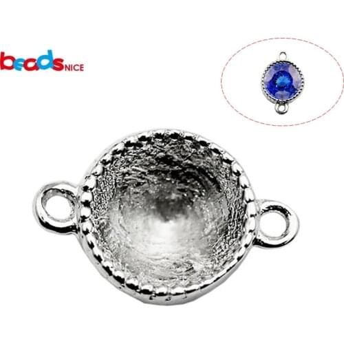 Beadsnice pure silver 925 gemstone connector pendant bezel setting connectors for bracelet can fit 8.5x8.5x5.5mm crystal ID30864