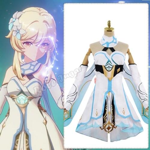 Genshin Impact Cosplay Costume Traveler Lumine Cosplay Costume Women White Costume Halloween Lolita Lumine Dress Sweet