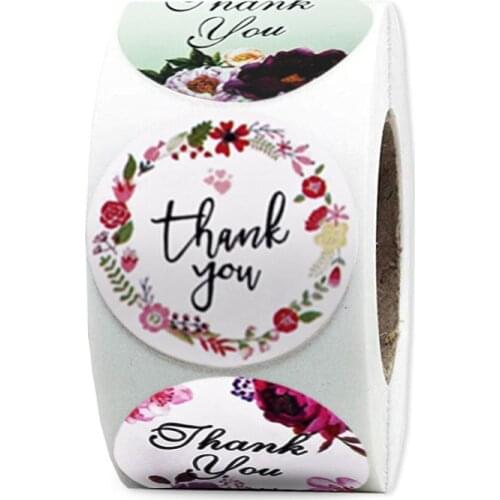 500Pcs Round Labels Paper Thank You Flower Sticker Candy Dragee Gift Box Packaging Wedding Cookie Bonbonniere Sticker Gift Bag