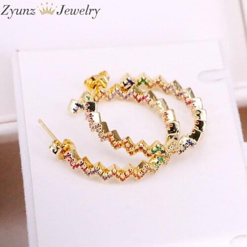 4Pairs, Colorful Rainbow Earrings Crystal Zirconia Jewelry Circle Studs for Women