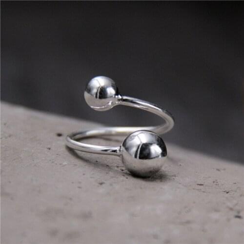 2019 Hot Sale Sale Anel Feminino S925 Original Design Abstract Personality Double Bead Ring South Korea Open Fashion Light Body