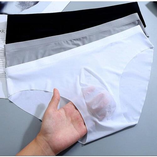 Hot Sale Mens Underwear Briefs Summer Mens Briefs Ice Transparent Low Waist Sexy Panties Gay Seamless Silkly transparent pants