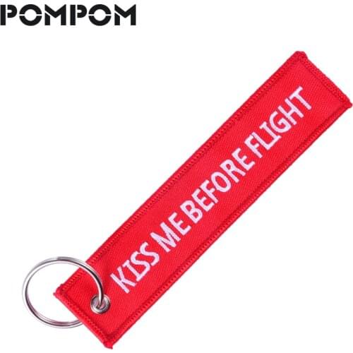 REMOVE BEFORE FLIGHT Fashion Jewelry Key Ring Aviation Gifts for Lovers Red with White KISS ME BEFORE FLIGHT Embroidery Keychain