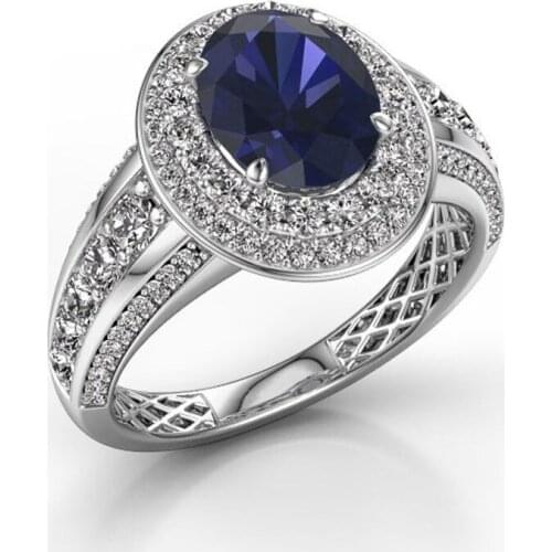 Modyle Women Ladies Blue Stone Ring Crystal Round Zircon Finger Ring Cute Wedding Jewelry Silver Color Love Engagement Ring