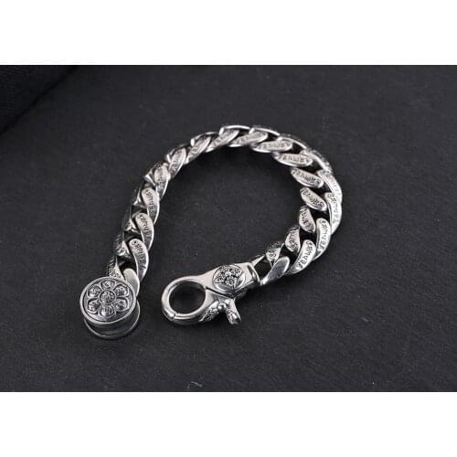 925 solid Sterling Silver Mens vajra Om Mani Padme Hum Bangle Bracelet A4332