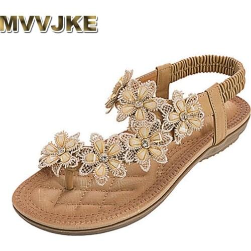 MVVJKE New Bohemian Style Vintage Classic Floral Sandals Women Comfortable Flat Bottom Summer Shoes Ladies Party Beach Sandals