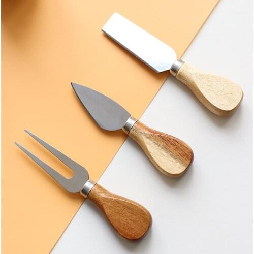 3 Pcs Set Cheese Knives Set with Wood Handle Stainless Steel Cheese Slicer Cheese Cutter Cheese Tools 2021