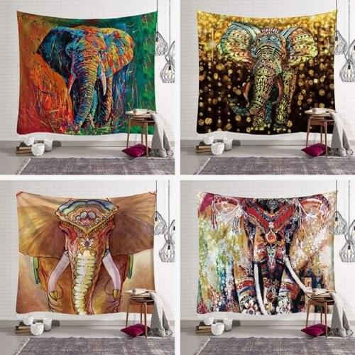 Indian Elephant Print Wall Hanging Carpet Throw Yoga Mat for Home Bedroom Decor Mandala Polyester 150*150 CM Square Tapestry