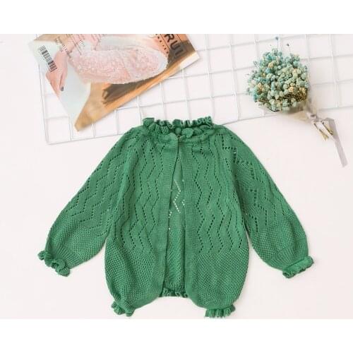 2021 Autumn Childrens Clothes Girls Sweaters Solid Hollowed Baby Girl Thin Knitted Cardigan Sweaters For Girls Kids Sweater Top