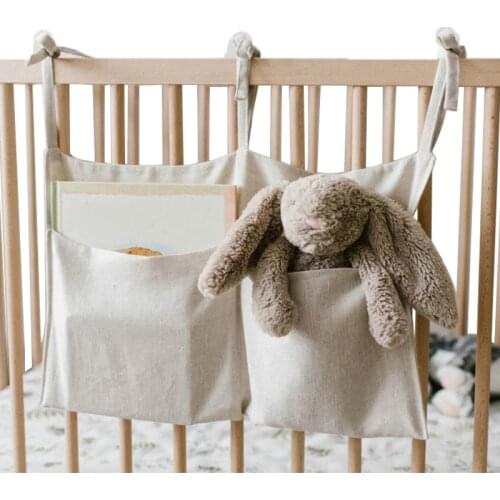 Bed Hanging Storage Bags Cotton Newborn Crib Organizer Toy Diaper Pocket For Crib Bedding Set Accessories Baby Nappy Store Bags