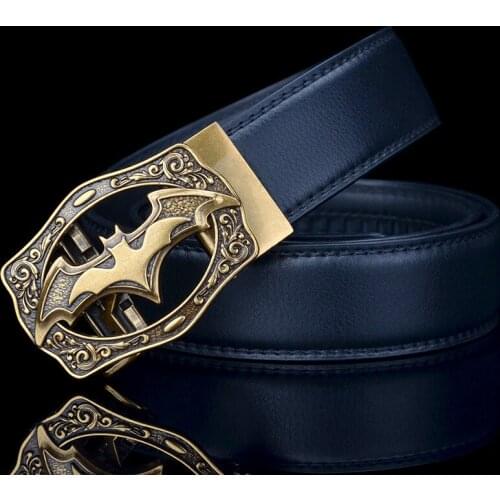 Genuine Leather For Men High Quality Black Buckle Jeans Belt Cowskin Casual Belts Business Belt Cowboy waistband luxury Bat