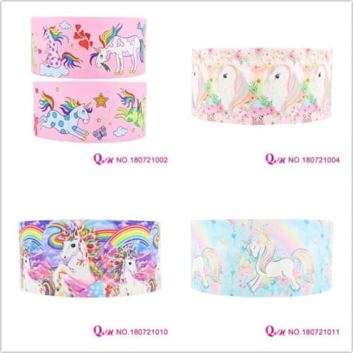 Q&N ribbon 16mm 22mm 25mm 38mm 50mm 75mm unicorn printed grosgrain ribbon webbing 50yards/roll for headband