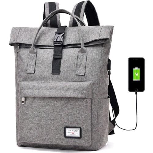 Hot Sale Canvas Backpack Women School Bags For Girls Large Capacity USB Charge Men Laptop Backpack Leisure Grey Mochila XA118ZC