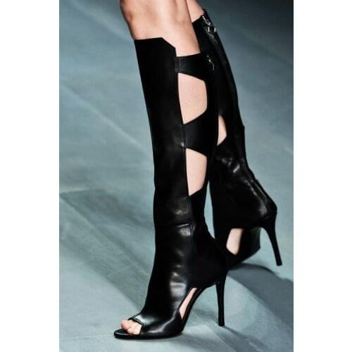 European style fish mouth hollow high-heeled knee boots women shoes foreign trade womens shoes riding boots for summer party