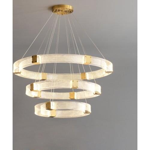 LED Postmodern Golden 3 Layer Copper Acryl Lucky Ring Designer Chandelier Lighting Lustre Suspension Luminaire Lampen For Foyer