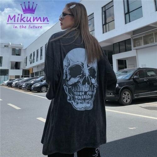 Harajuku Skull Print O-neck Loose T-Shirt Punk Summer Fashion Women Tee Shirt Streetwear Hip Hop Casual Tops