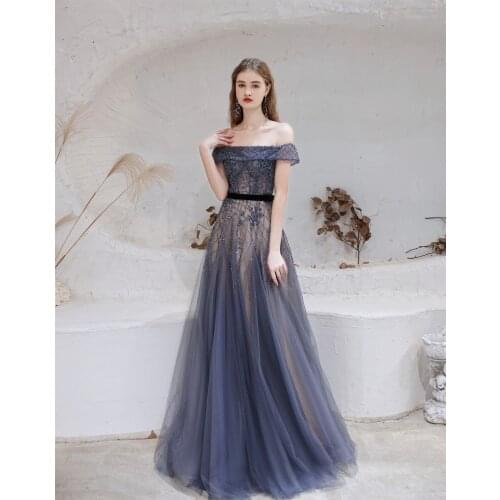 Темно-синий тюль с интенсивной вышивкой бисером платье 2021 на выпускной нарядные для свадебной вечеринки navy blue prom dress