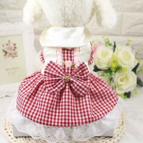 Vintage Plaid Dog Dress Bow Tie Pet Dresses for Dog Cat Vestido Spring Summer Dog Clothes for Small Dogs Chihuahua Puppy Dress