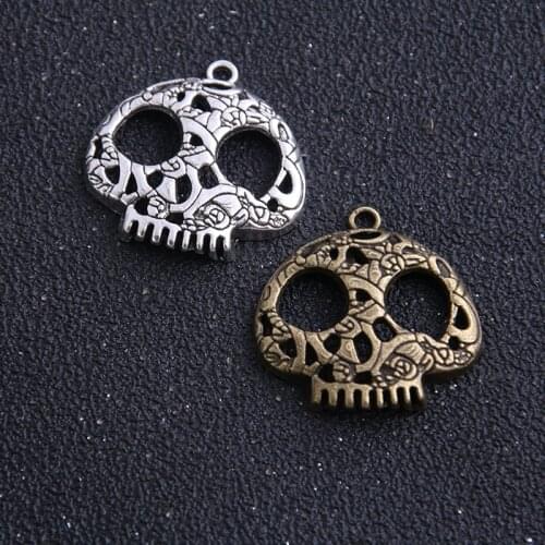 6pcs 26*26mm Vintage Bronze/Sliver Cameo Skull Charms Jewelry Findings Fit Diy Jewelry Making Pendants