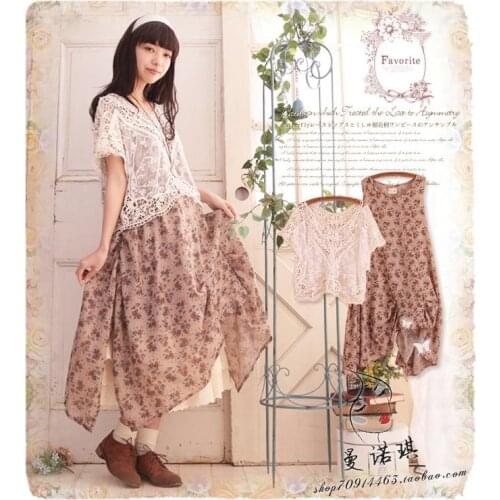 Vintage Hippie Boho Lolita Retro Bohemian Cottagecore Harajuku Floral Print Summer Women Two Piece Outfits Vestiti Donna Renda