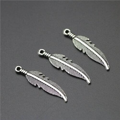 High Quality 50 Pieces/Lot 7mm*27mm Antique Silver plated Or Antique Bronze Small Feather Charms Fit For Diy Jewelry Making