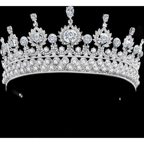 SLBRIDAL Alloy Rhinestone Crystal Cubic Zirconia Wedding Tiara Crown Bridal Hair Accessories Bridesmaids Princess Women Jewelry